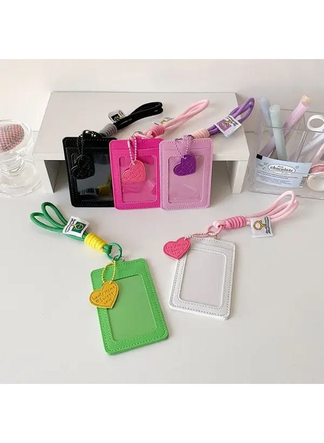 Black PU ID Card Holder With Transparent Window Detachable Strap And Heart Tag - Image 4
